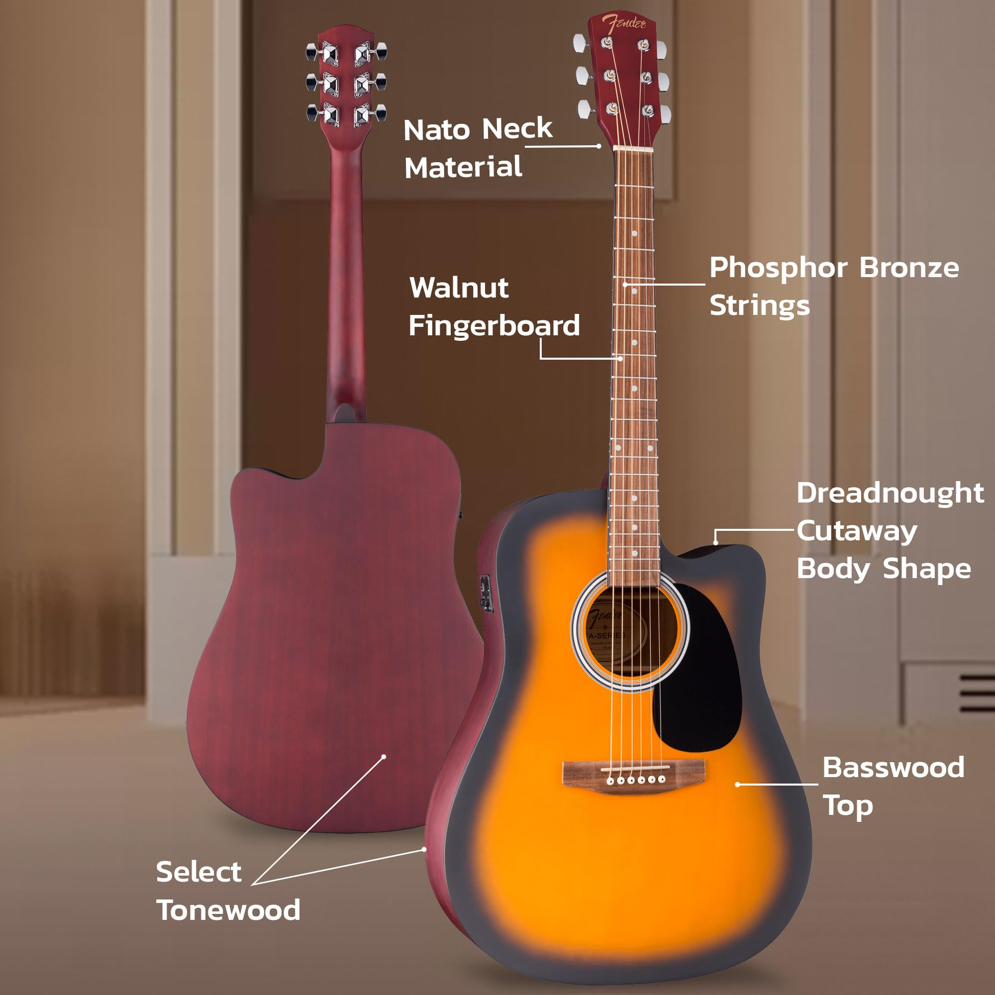 Amazon | Fender FAシリーズ Dreadnought アコースティックエレキ